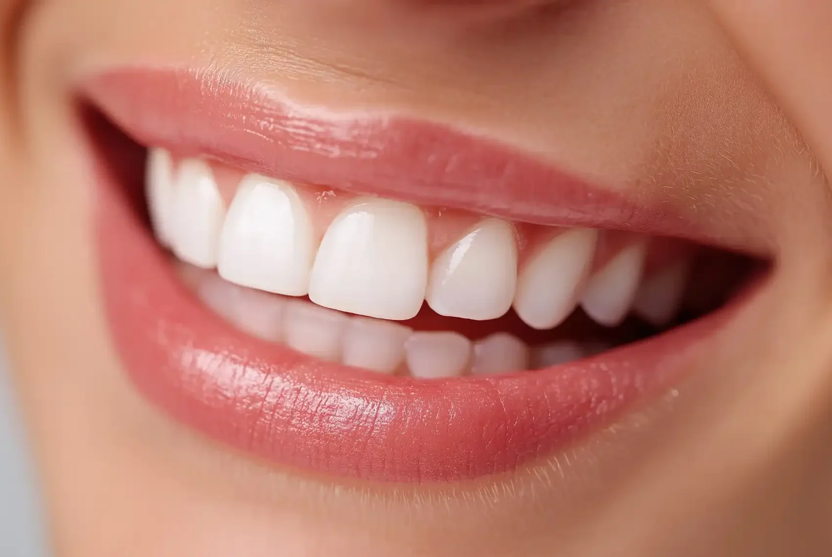 Sorriso con denti bianchi dopo trattamento di sbiancamento dentale